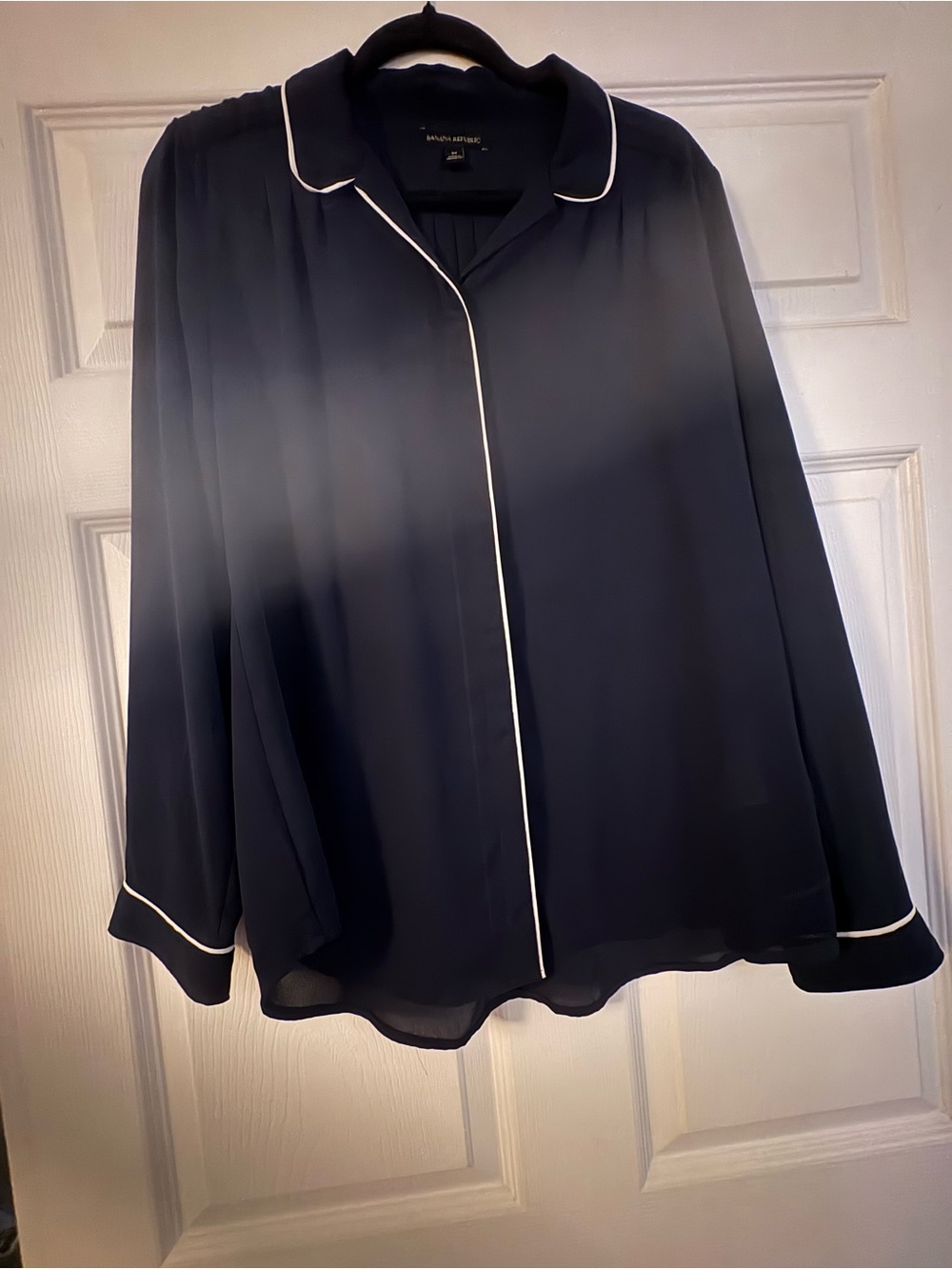 Banana Republic Navy Blouse with White Piping